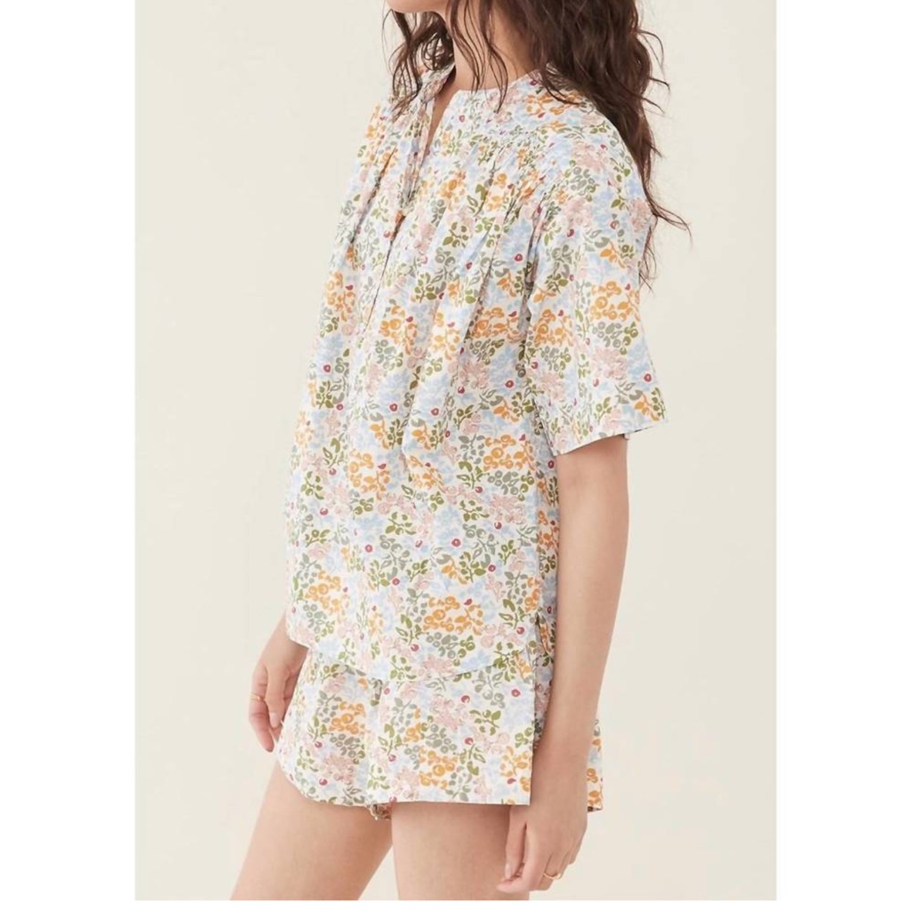 Apiece Apart Shirred Mission Top And Short Set In Blue Multi